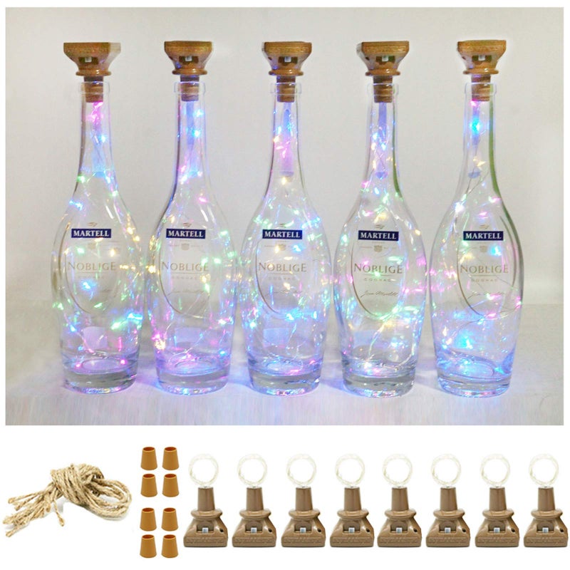 NiniTe LIGHTS أضواء زجاجات النبيذ الشمسية المربعة 8 عبوات، 20 مصباح LED مقاوم للماء مع سدادات نحاسية لحفلات الزفاف، عيد الميلاد، العطلات، الحدائق، الفناء، الممرات، في الهواء الطلق (ملون) - Image 1